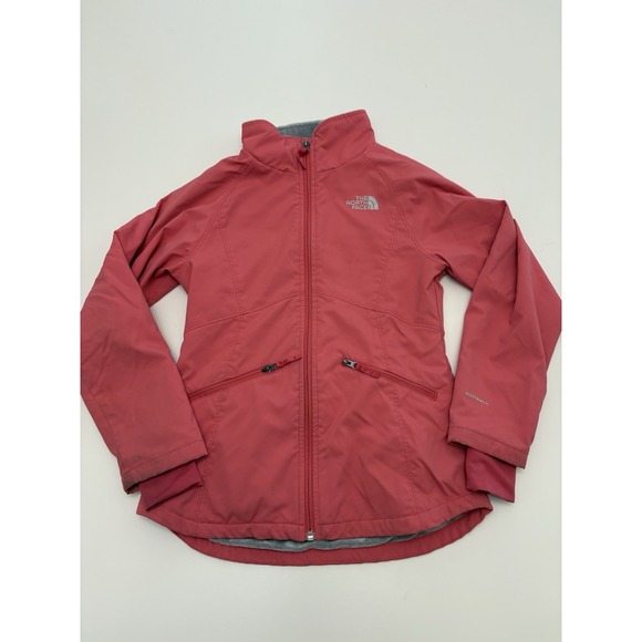 Girl's Medium 10/12 North Face Windwall pink grey fleece lined full zip jacket - Picture 1 of 6